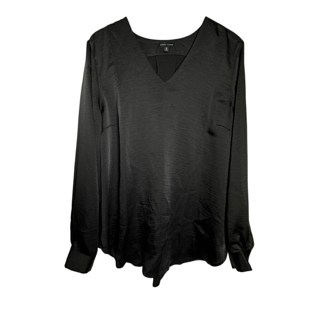 Universal Standard Eva Long Sleeve Satin V-neck Blouse black size Medium